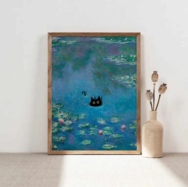Claude Monet Waterlily Cat Poster