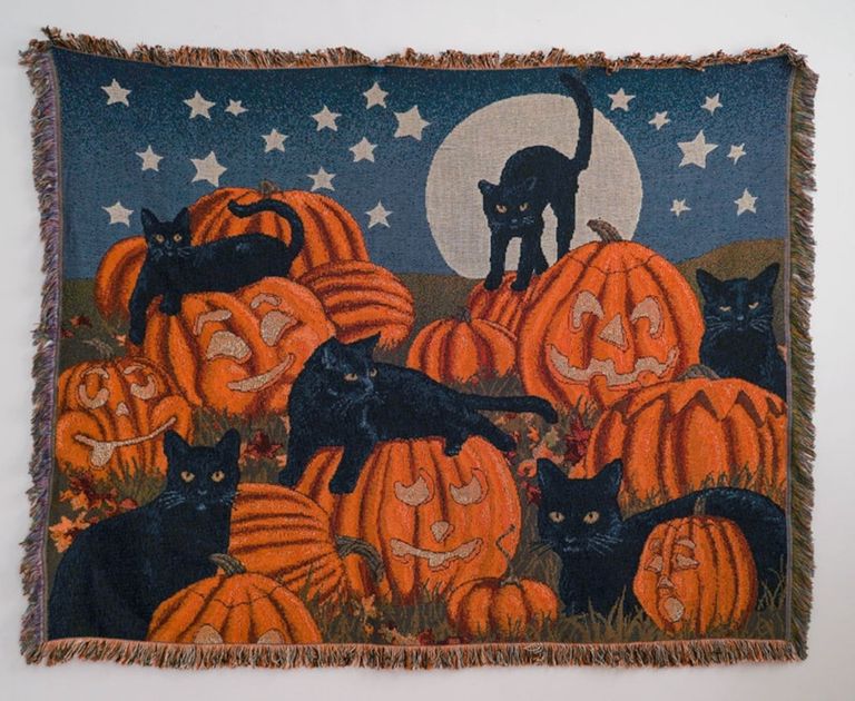 Halloween Pumpkin and Black Cat Blanket