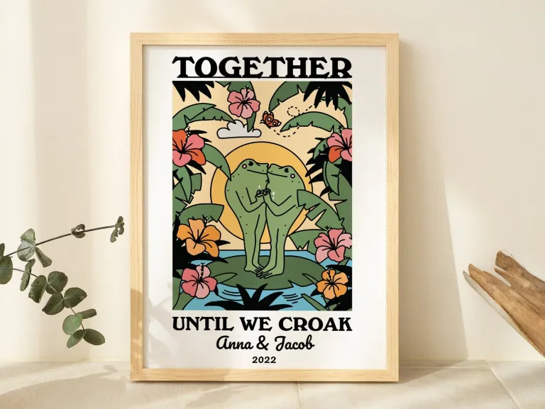 Personalized Couple Print, Custom Frog Illustration
