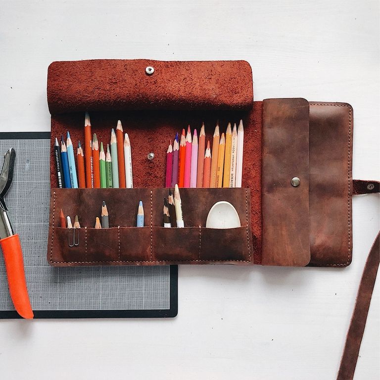 Leather Pencil Roll Case for Artists