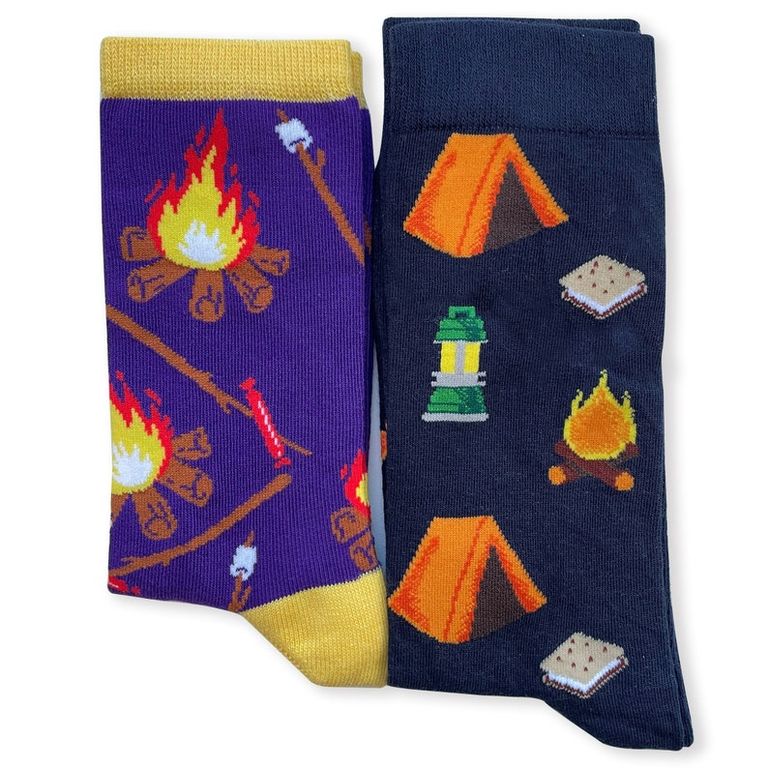 Unique Camp Socks - Camp Flame, Tent & Marshmallow